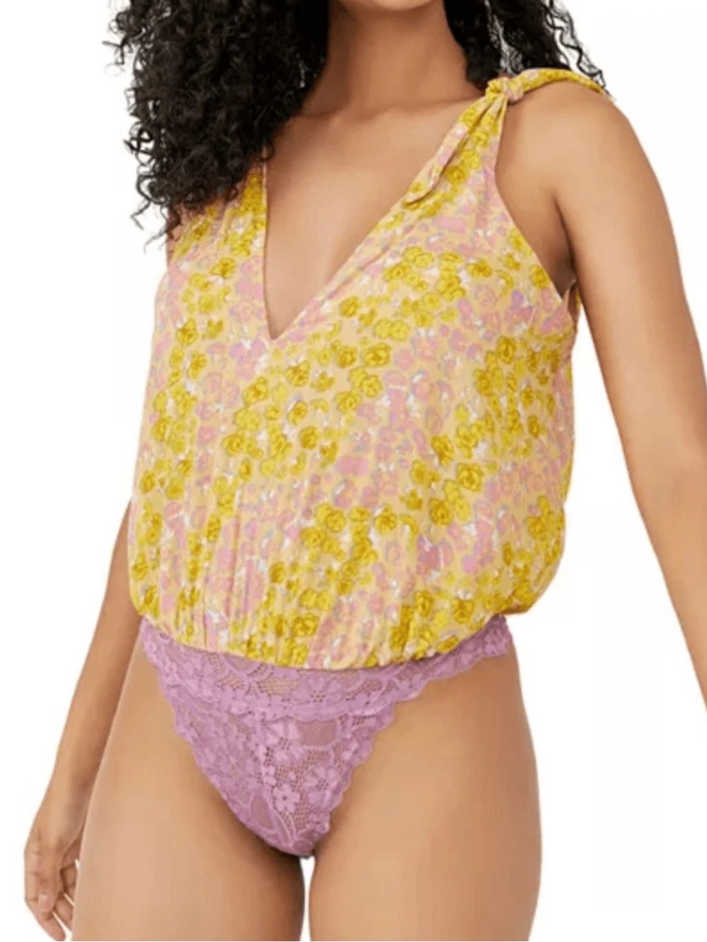 Free People Bare It All Bodysuit Lace Thong Size LG Boho Cottagecore Festival